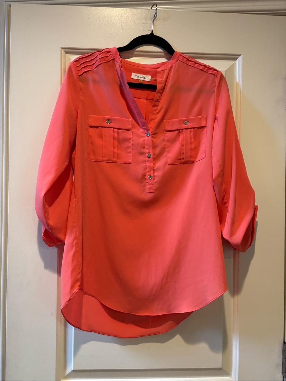 Calvin Klein Orange Blouse with Button Placket